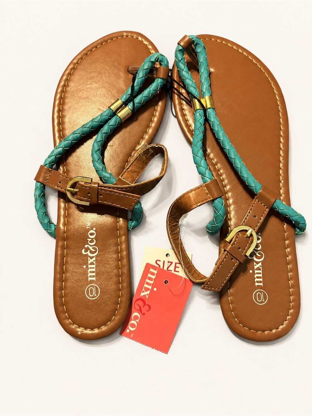 Women's Brown and Teal Braided Strap Sandals